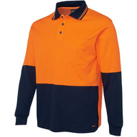 JB's Wear 6HPL Hi Vis L/S Cotton Back Polo - Side View | color:Orange/Navy|view:side