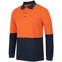 JB's Wear 6HVQL Hi Vis L/S Cotton Pique Trad Polo - Side View | color:Orange/Navy|view:side