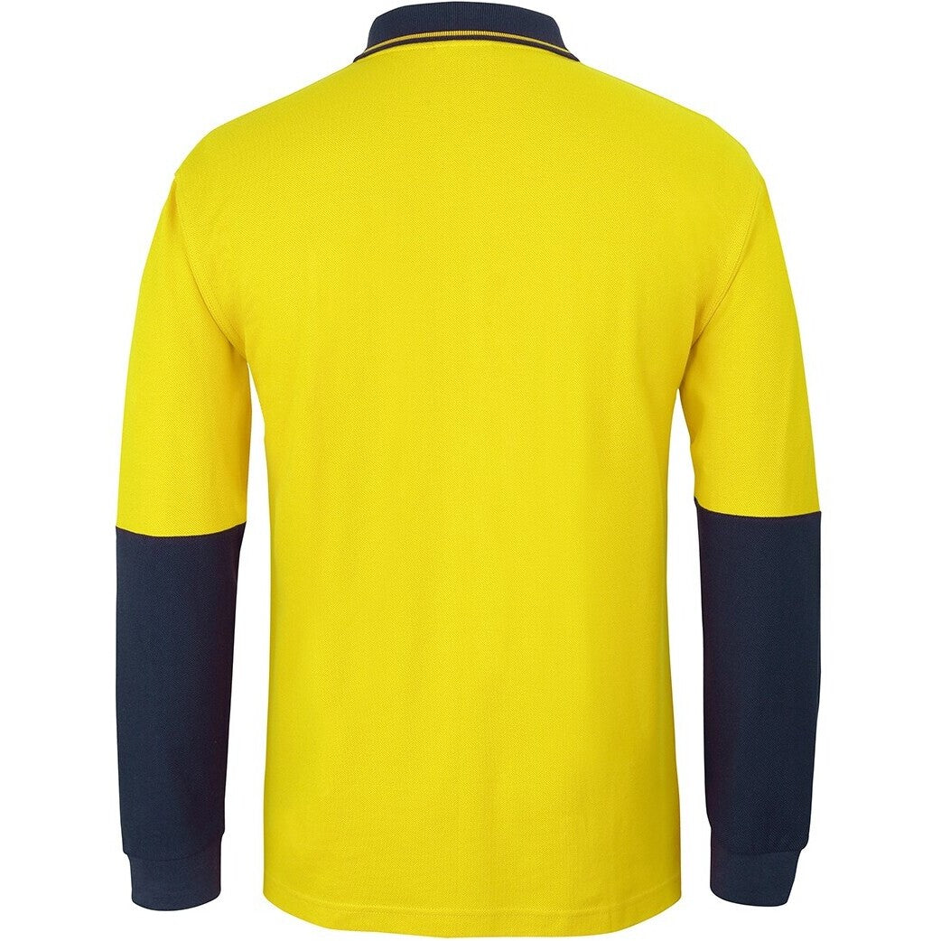 JB's Wear 6HVQL Hi Vis L/S Cotton Pique Trad Polo - Back View | color:Yellow/Navy|view:back