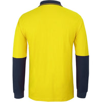 JB's Wear 6HVQL Hi Vis L/S Cotton Pique Trad Polo - Back View | color:Yellow/Navy|view:back