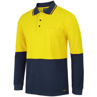 JB's Wear 6HVQL Hi Vis L/S Cotton Pique Trad Polo - Side View | color:Yellow/Navy|view:side