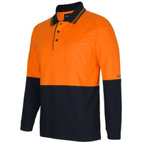 JB's Wear 6CPHL Hi Vis L/S Cotton Polo - Side View | color:Orange/Black|view:side