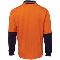 JB's Wear 6CPHL Hi Vis L/S Cotton Polo - Back View | color:Orange/Navy|view:back