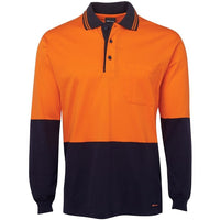 JB's Wear 6CPHL Hi Vis L/S Cotton Polo - Front View | color:Orange/Navy|view:front