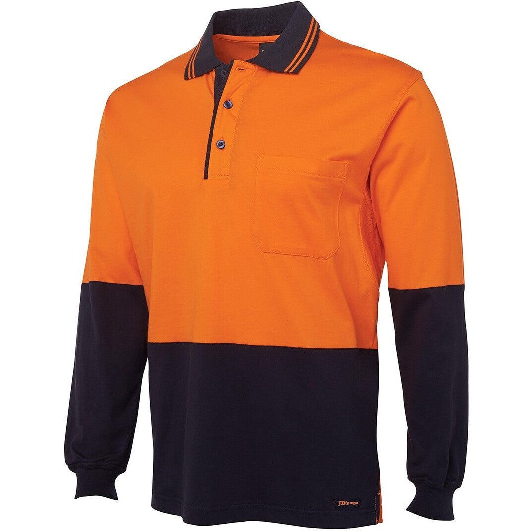 JB's Wear 6CPHL Hi Vis L/S Cotton Polo - Side View | color:Orange/Navy|view:side