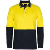 JB's Wear 6CPHL Hi Vis L/S Cotton Polo - Front View | color:Yellow/Black|view:front