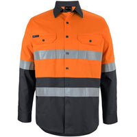 JB's Wear 6DNWL Hi Vis L/S (D+N) 150G Work Shirt - Front View | color:Orange/Black|view:front