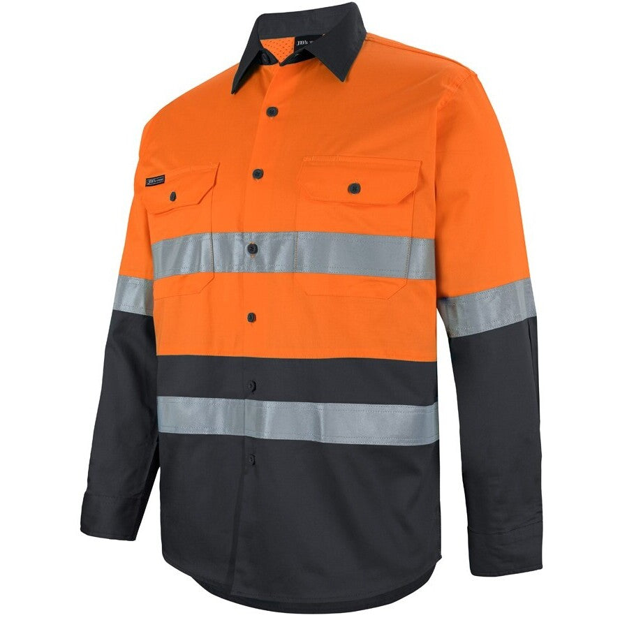 JB's Wear 6DNWL Hi Vis L/S (D+N) 150G Work Shirt - Side View | color:Orange/Black|view:side