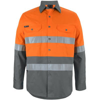 JB's Wear 6DNWL Hi Vis L/S (D+N) 150G Work Shirt - Front View | color:Orange/Charcoal|view:front