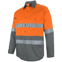 JB's Wear 6DNWL Hi Vis L/S (D+N) 150G Work Shirt - Side View | color:Orange/Charcoal|view:side
