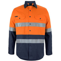 JB's Wear 6DNWL Hi Vis L/S (D+N) 150G Work Shirt - Front View | color:Orange/Navy|view:front