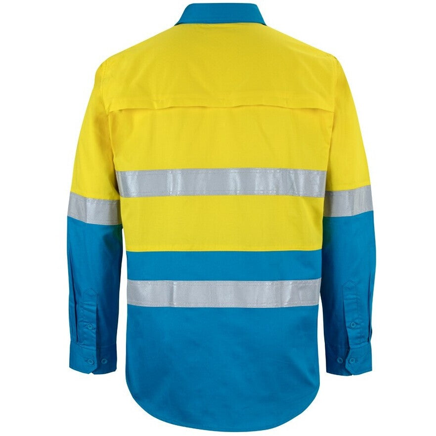 JB's Wear 6DNWL Hi Vis L/S (D+N) 150G Work Shirt - Back View | color:Yellow/Aqua|view:back