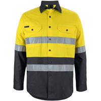 JB's Wear 6DNWL Hi Vis L/S (D+N) 150G Work Shirt - Front View | color:Yellow/Black|view:front