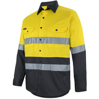 JB's Wear 6DNWL Hi Vis L/S (D+N) 150G Work Shirt - Side View | color:Yellow/Black|view:side