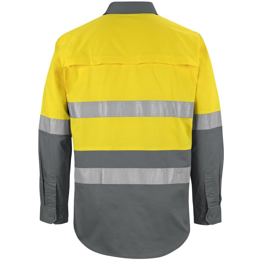 JB's Wear 6DNWL Hi Vis L/S (D+N) 150G Work Shirt - Back View | color:Yellow/Charcoal|view:back
