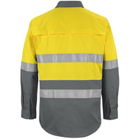 JB's Wear 6DNWL Hi Vis L/S (D+N) 150G Work Shirt - Back View | color:Yellow/Charcoal|view:back