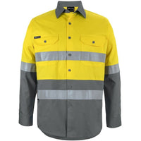 JB's Wear 6DNWL Hi Vis L/S (D+N) 150G Work Shirt - Front View | color:Yellow/Charcoal|view:front