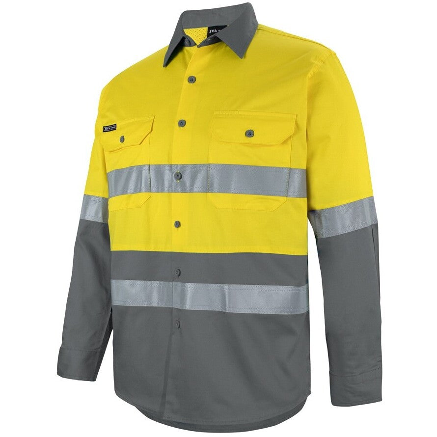 JB's Wear 6DNWL Hi Vis L/S (D+N) 150G Work Shirt - Side View | color:Yellow/Charcoal|view:side