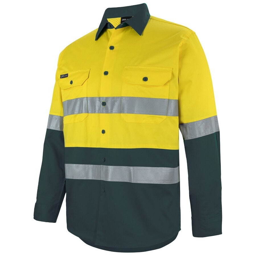 JB's Wear 6DNWL Hi Vis L/S (D+N) 150G Work Shirt - Side View | color:Yellow/Green|view:side