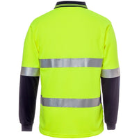 JB's Wear 6HMCB Hi Vis L/S (D+N) Cotton Back Polo - Back View | color:Lime/Navy|view:back
