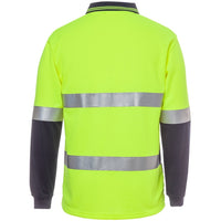 JB's Wear 6HVSL Hi Vis L/S (D+N) Traditional Polo - Back View | color:Lime/Navy|view:back