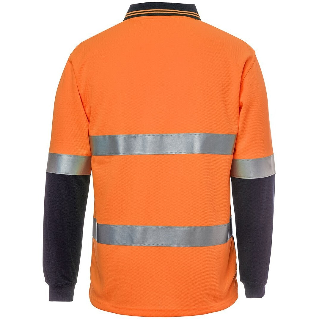 JB's Wear 6HVSL Hi Vis L/S (D+N) Traditional Polo - Back View | color:Orange/Navy|view:back