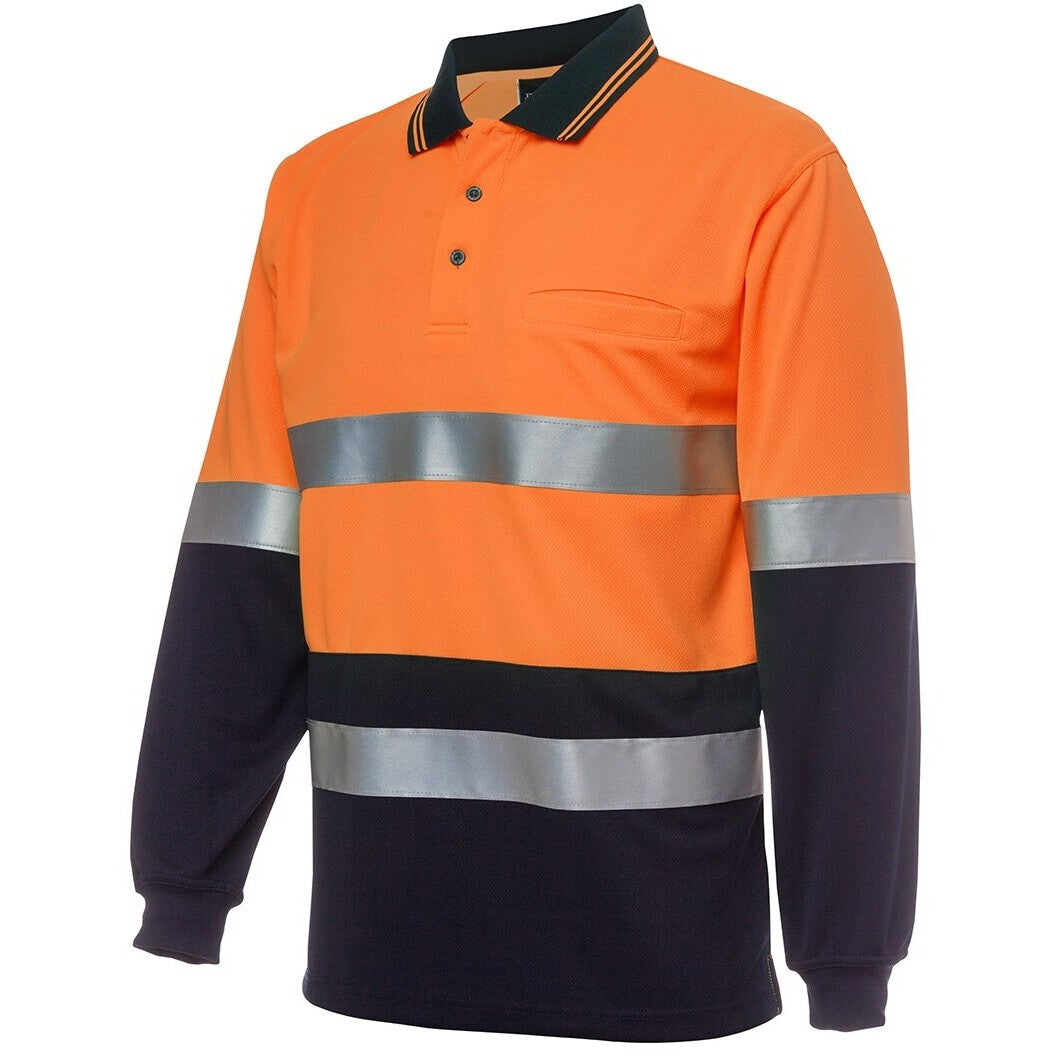 JB's Wear 6HVSL Hi Vis L/S (D+N) Traditional Polo - Side View | color:Orange/Navy|view:side