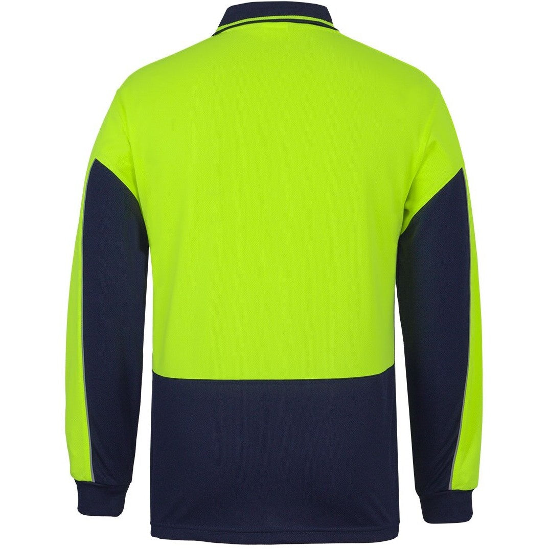 JB's Wear 6HVGL Hi Vis L/S Gap Polo - Back View | color:Lime/Navy|view:back