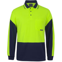 JB's Wear 6HVGL Hi Vis L/S Gap Polo - Front View | color:Lime/Navy|view:front