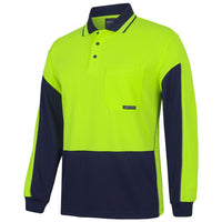 JB's Wear 6HVGL Hi Vis L/S Gap Polo - Side View | color:Lime/Navy|view:side