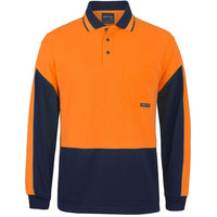 JB's Wear 6HVGL Hi Vis L/S Gap Polo - Front View | color:Orange/Navy|view:front