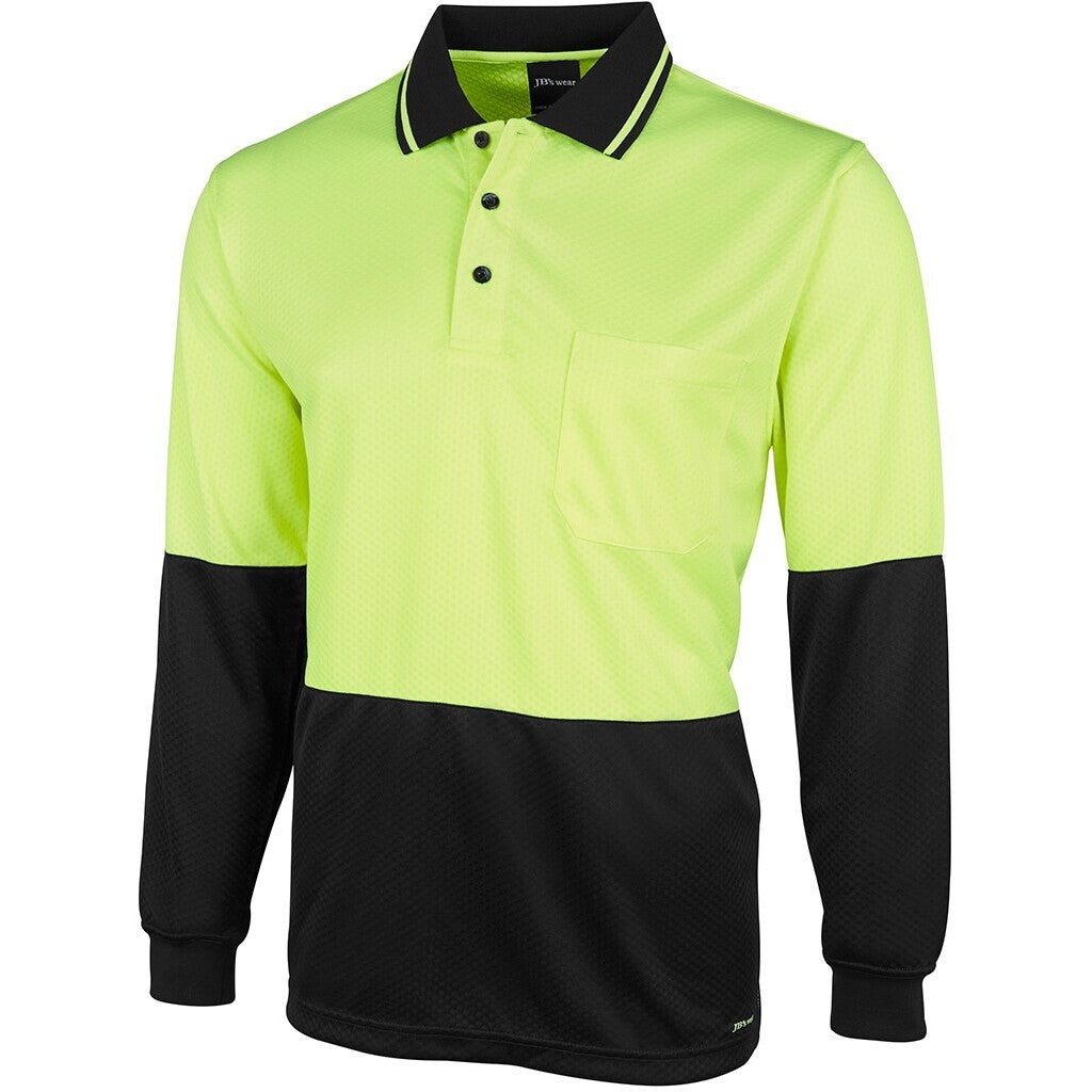 JB's Wear 6HJNL Hi Vis L/S Jacquard Polo - Side View | color:Lime/Black|view:side