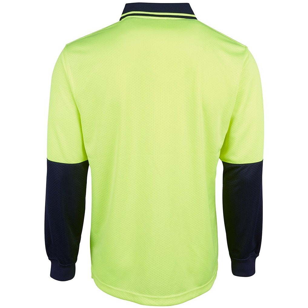JB's Wear 6HJNL Hi Vis L/S Jacquard Polo - Back View | color:Lime/Navy|view:back