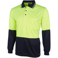 JB's Wear 6HJNL Hi Vis L/S Jacquard Polo - Side View | color:Lime/Navy|view:side