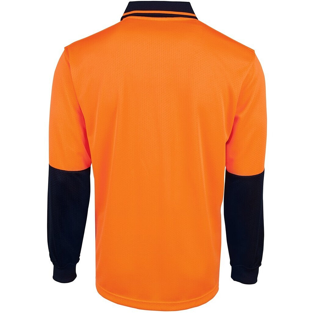 JB's Wear 6HJNL Hi Vis L/S Jacquard Polo - Back View | color:Orange/Navy|view:back