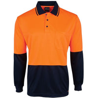 JB's Wear 6HJNL Hi Vis L/S Jacquard Polo - Front View | color:Orange/Navy|view:front