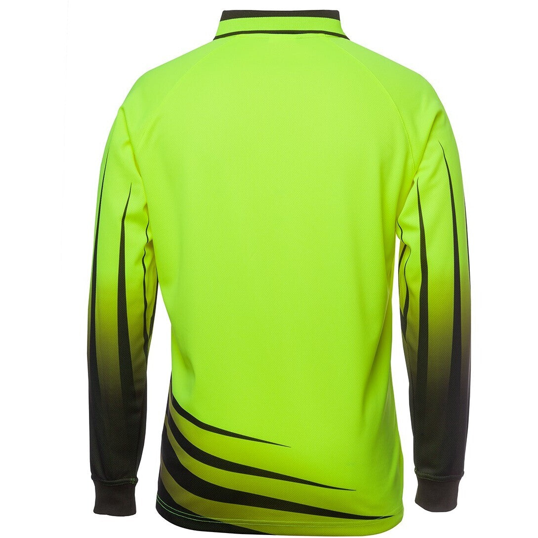 JB's Wear 6HVRL Hi Vis L/S Rippa Sub Polo - Back View | color:Lime/Black|view:back