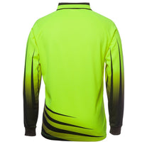 JB's Wear 6HVRL Hi Vis L/S Rippa Sub Polo - Back View | color:Lime/Black|view:back