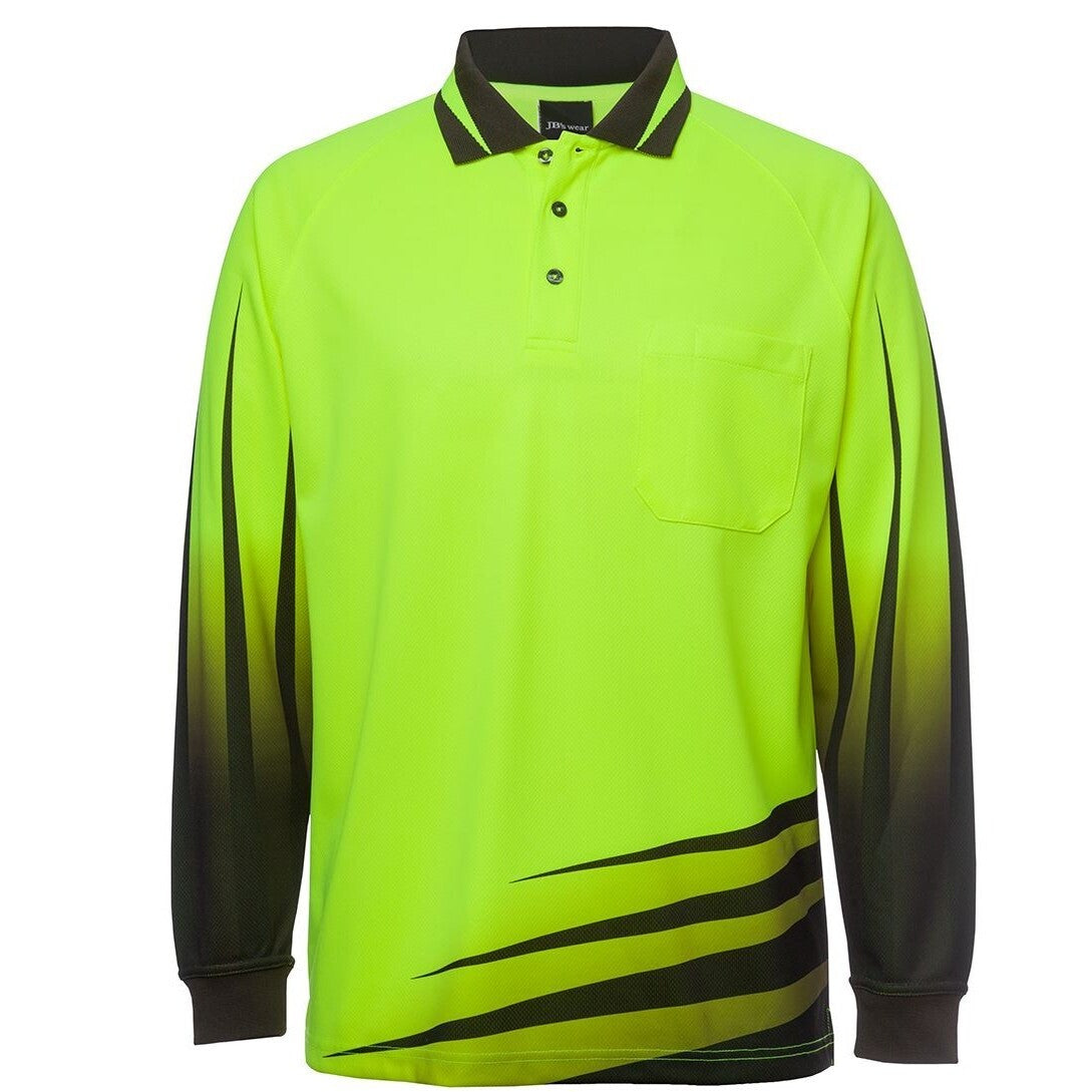 JB's Wear 6HVRL Hi Vis L/S Rippa Sub Polo - Front View | color:Lime/Black|view:front