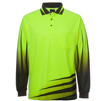 JB's Wear 6HVRL Hi Vis L/S Rippa Sub Polo - Front View | color:Lime/Black|view:front