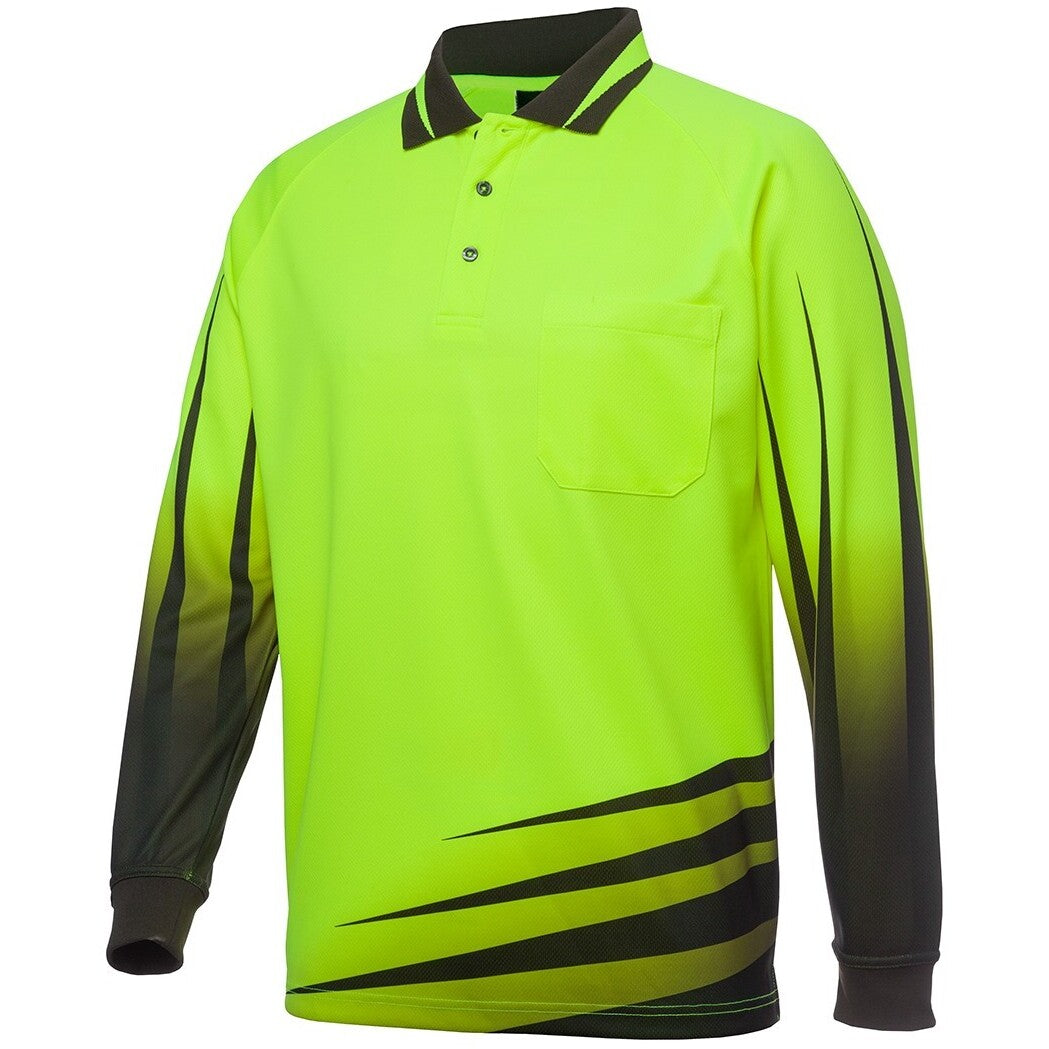 JB's Wear 6HVRL Hi Vis L/S Rippa Sub Polo - Side View | color:Lime/Black|view:side