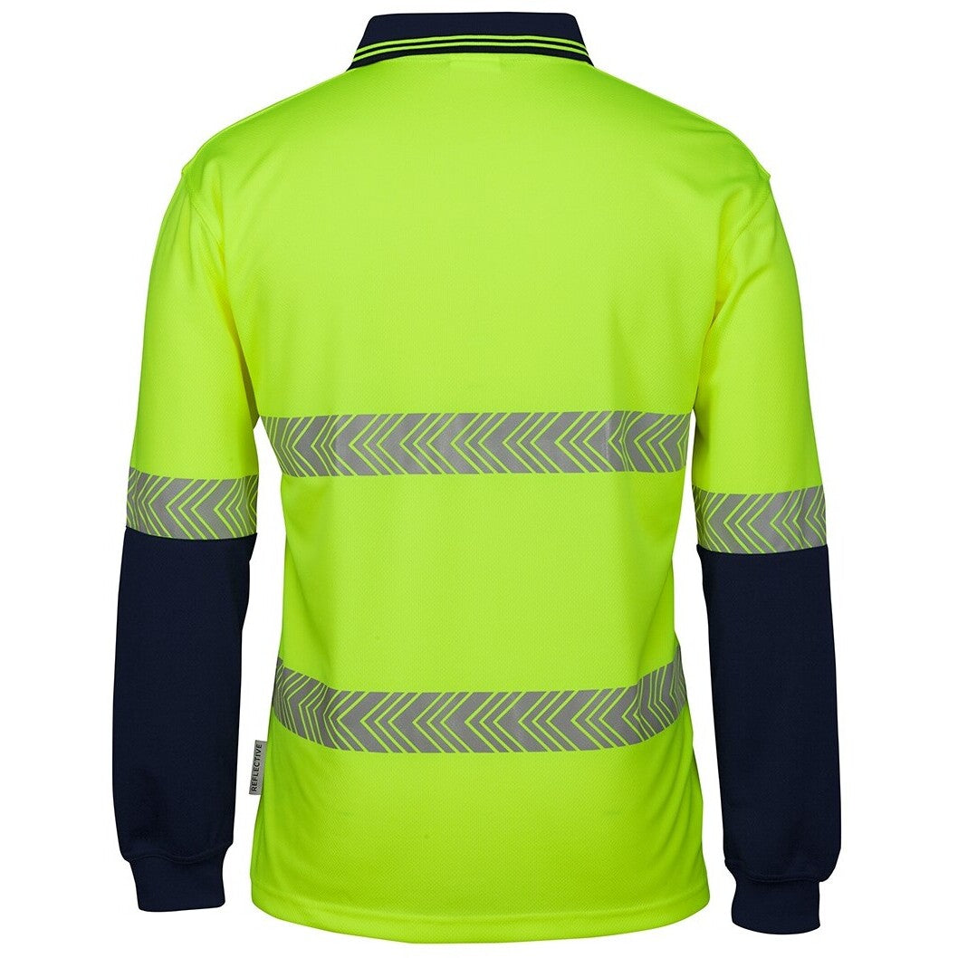 JB's Wear 6HLST Hi Vis L/S Segmented Tape Polo - Back View | color:Lime/Navy|view:back
