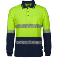 JB's Wear 6HLST Hi Vis L/S Segmented Tape Polo - Front View | color:Lime/Navy|view:front