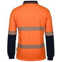 JB's Wear 6HLST Hi Vis L/S Segmented Tape Polo - Back View | color:Orange/Navy|view:back