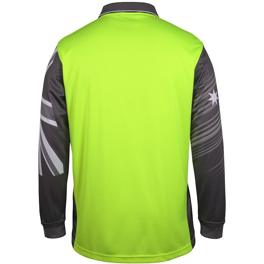 JB's Wear 6HSCL Hi Vis L/S Southern Cross Polo - Back View | color:Lime/Charcoal|view:back