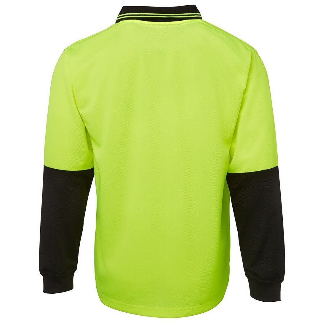 JB's Wear 6HVPL Hi Vis L/S Traditional Polo - Back View | color:Lime/Black|view:back
