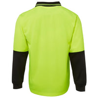 JB's Wear 6HVPL Hi Vis L/S Traditional Polo - Back View | color:Lime/Black|view:back