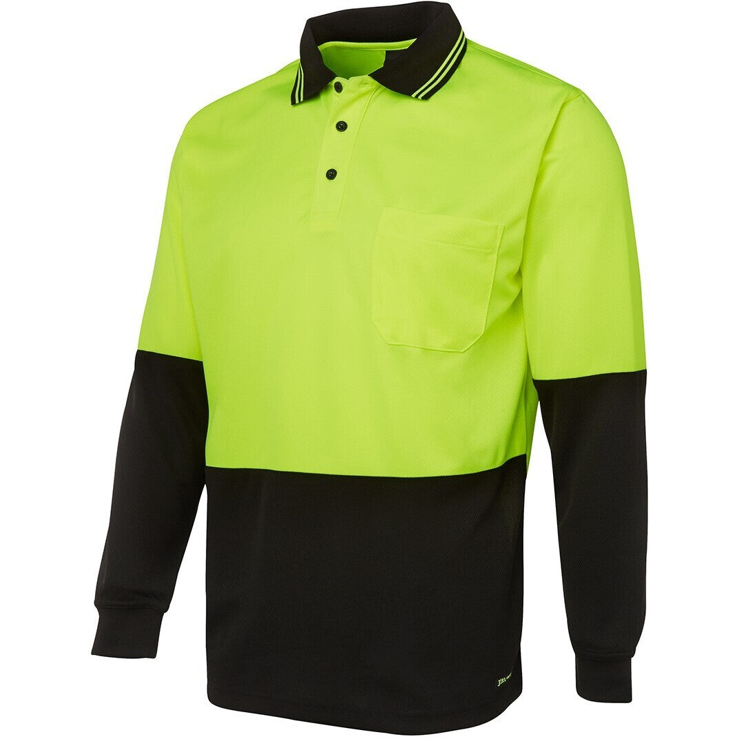 JB's Wear 6HVPL Hi Vis L/S Traditional Polo - Side View | color:Lime/Black|view:side