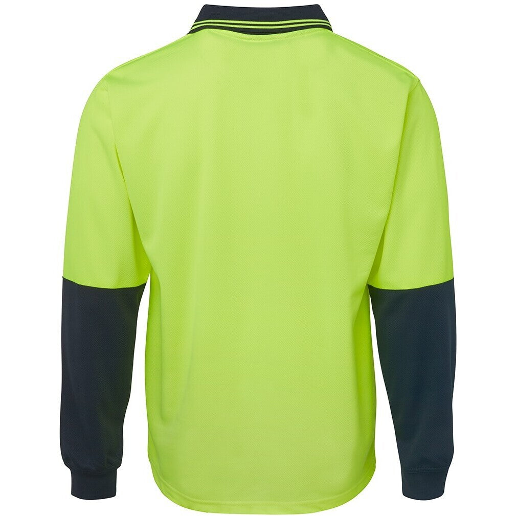 JB's Wear 6HVPL Hi Vis L/S Traditional Polo - Back View | color:Lime/Navy|view:back