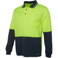 JB's Wear 6HVPL Hi Vis L/S Traditional Polo - Side View | color:Lime/Navy|view:side